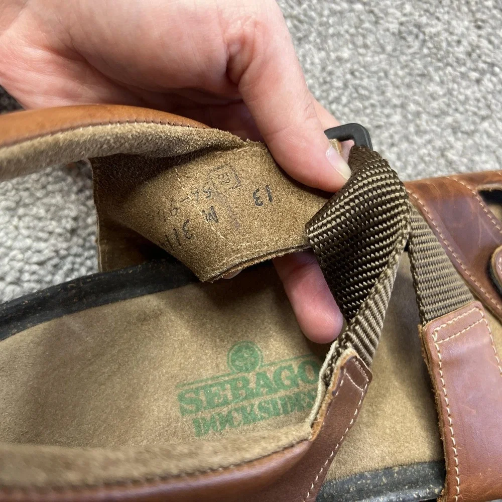 Sebago Docksides Sandals Mens Size 13 Brown‎ Leather Adjustable Slip On Comfort